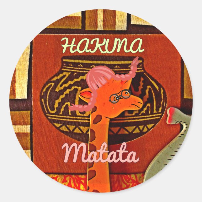 Sticker Rond Drôle Giraffe avec texte cool Hakuna Matata (Devant)