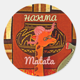 Sticker Rond Drôle Giraffe avec texte cool Hakuna Matata