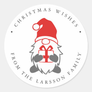 Sticker Rond Drôle Gnome avec chapeau de prestige et santa