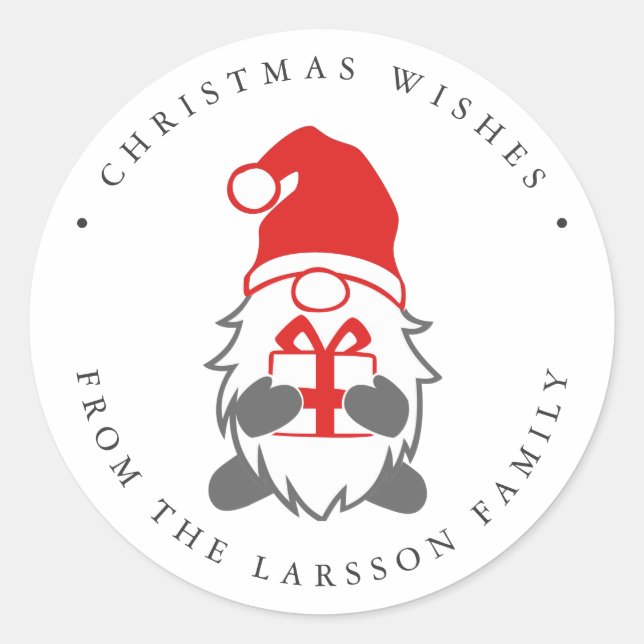 Sticker Rond Drôle Gnome avec chapeau de prestige et santa (Devant)