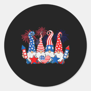 Sticker Rond Drôle Gnomes Patriotique American Flag Gnomes mign