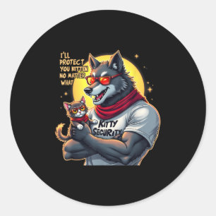 Sticker Rond Drôle Graphic Tee Ill Vous Protéger Kitten Alpha W