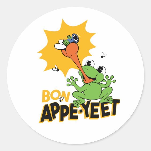 Sticker Rond Drôle grenouille à capter volée caricature classiq (Devant)
