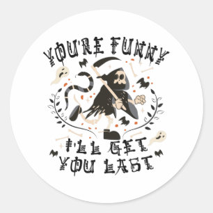 Sticker Rond Drôle Grim Reaper Squelette Halloween Costume