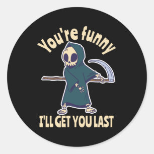 Sticker Rond Drôle Grim Reaper Squelette Halloween Costume