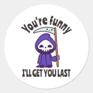 Sticker Rond Drôle Grim Reaper Squelette Halloween Costume
