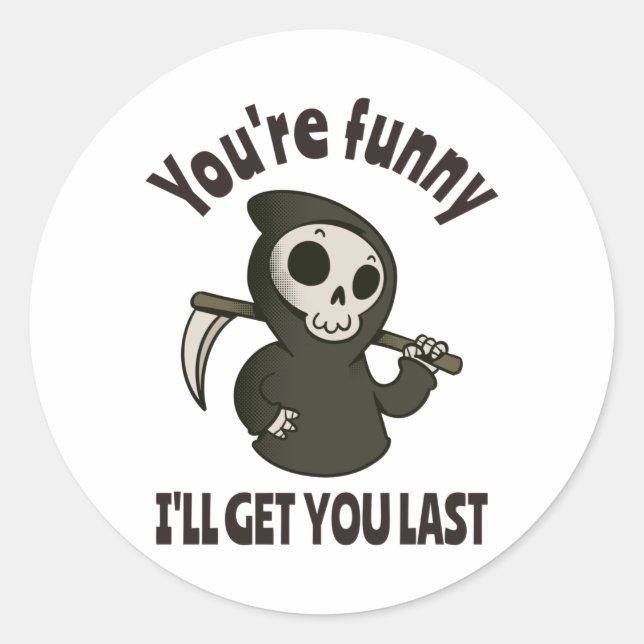 Sticker Rond Drôle Grim Reaper Squelette Halloween Costume (Devant)