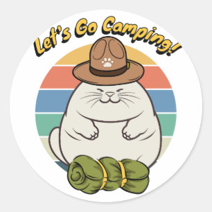 Sticker Rond Drôle gros chat veut aller camper
