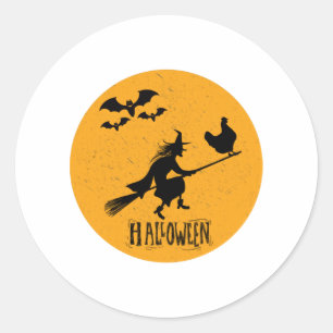 Sticker Rond Drôle Halloween, Balades de poulet Shotgun sorcier
