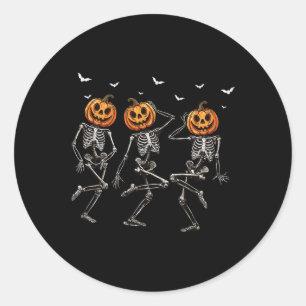 Sticker Rond Drôle Halloween Citrouille Danser Skeleton Costume