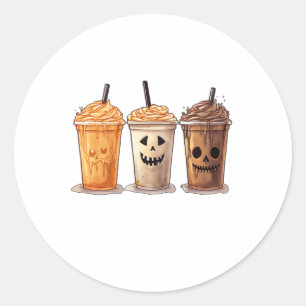 Sticker Rond Drôle Halloween Citrouille épice Latte café Chute