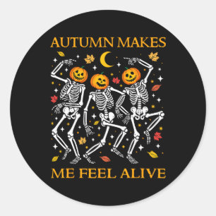Sticker Rond Drôle Halloween Danser Skeletons Pun Automne Autom