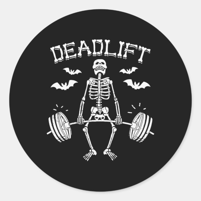 Sticker Rond Drôle Halloween Dire Squelette Barbell Gym Workou (Devant)