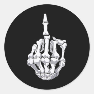 Sticker Rond Drôle Halloween Doigt Moyen Skeleton Crâne main