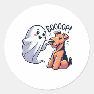 Sticker Rond Drôle Halloween Ghost Airedale Terrier Boop Lazy C