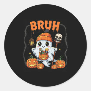 Sticker Rond Drôle Halloween Ghost Bruh mignonne Candy Ghost Co