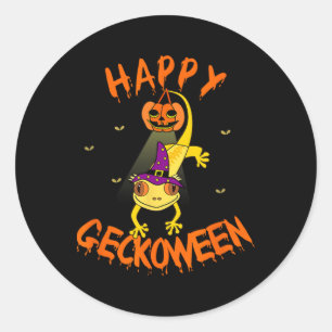 Sticker Rond Drôle Halloween mignon Crested Eyelash Gecko Citro