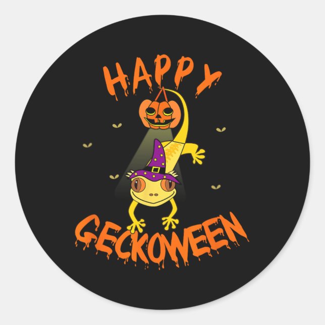 Sticker Rond Drôle Halloween mignon Crested Eyelash Gecko Citro (Devant)