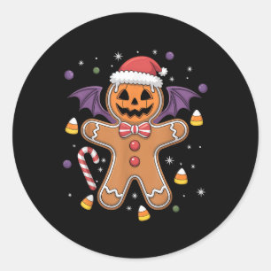 Sticker Rond Drôle Halloween Noël Gingerbread Homme costume