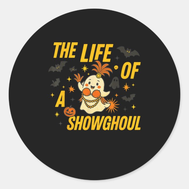 Sticker Rond Drôle Halloween Showghoul Costume Fantôme Desi (Devant)