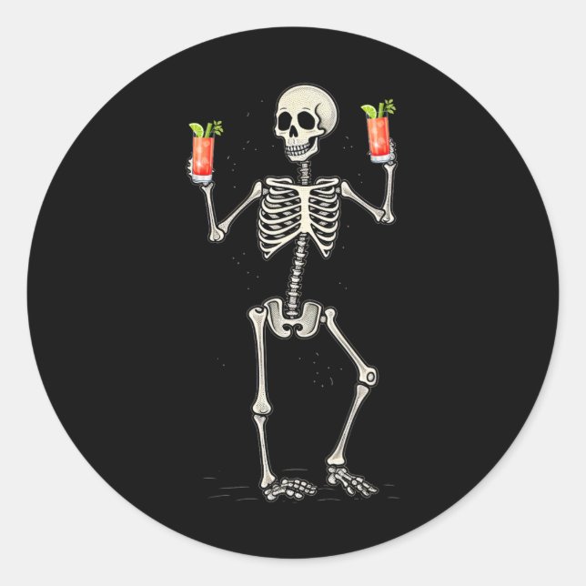 Sticker Rond Drôle Halloween Squelette Boire Bloody Mary Tail (Devant)