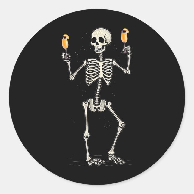 Sticker Rond Drôle Halloween Squelette Peach Bellini Ta (Devant)