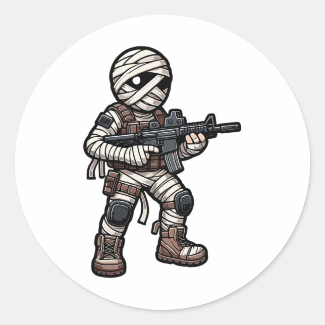 Sticker Rond Drôle Halloween tactique maman armée hommes vétéra (Devant)