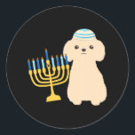 Sticker Rond Drôle Hanoukka Chanukah Poodle Amoureux des chiens<br><div class="desc">Drôle Hanoukka Chanukah Poodle Amoureux des chiens Menorah</div>