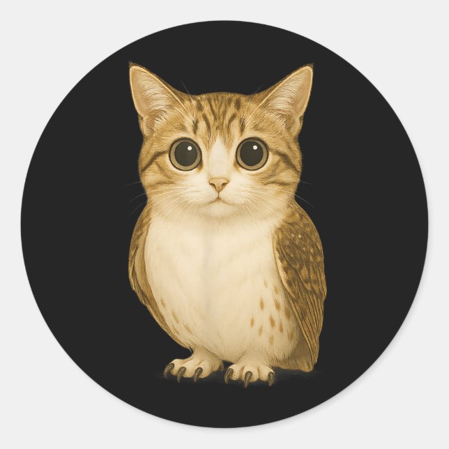Sticker Rond Drôle Internet tendance mème maudit Chat Chouette  (Devant)