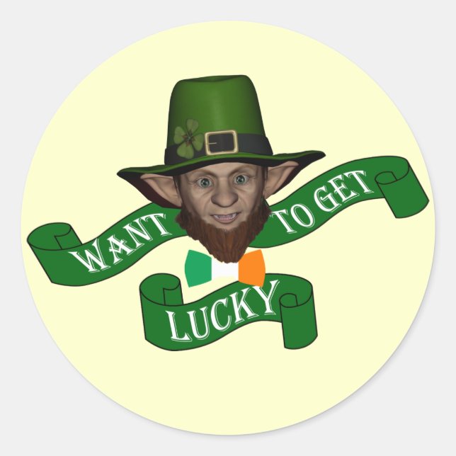 Sticker Rond Drôle Irlandais heureux leprechaun (Devant)