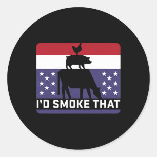Sticker Rond Drôle je fumerais ce barbecue Retro Grilling Bbq