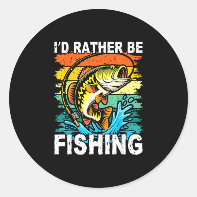 Sticker Rond Drôle je préférerais pêcher le bar  (Devant)