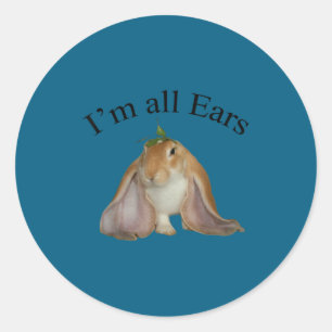 Sticker Rond Drôle, je suis tout ouïe lapin blague écoute lapin
