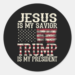 Sticker Rond Drôle Jésus Américain Est Mon Sauveur Trump Est Mo