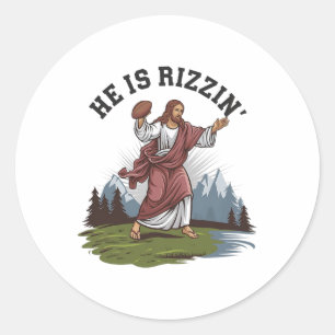 Sticker Rond Drôle Jésus Il Est Rizzin Jouant Footll Vêtements