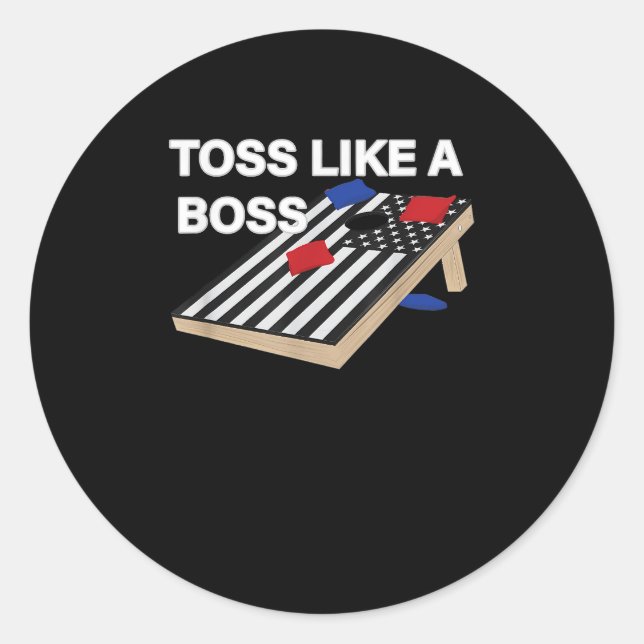 Sticker Rond Drôle Jeu comme Boss Cornhole Concours US Drapeau (Devant)