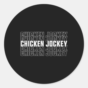 Sticker Rond Drôle Jockey de poulet empilé Répétition Font Fun 