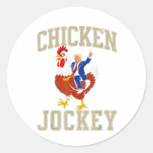 Sticker Rond Drôle Jockey de poulet Trump