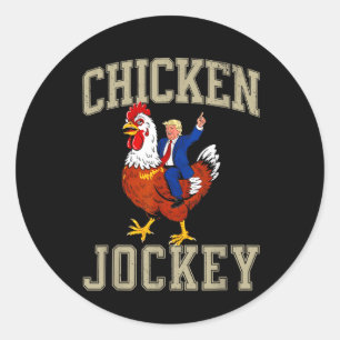 Sticker Rond Drôle Jockey de poulet Trump