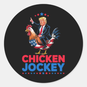 Sticker Rond Drôle Jockey de poulet Trump Mème