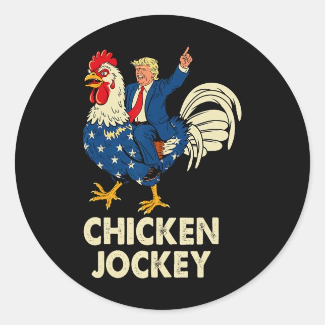 Sticker Rond Drôle Jockey De Poulet Trump Mème Pour Hommes Femm (Devant)