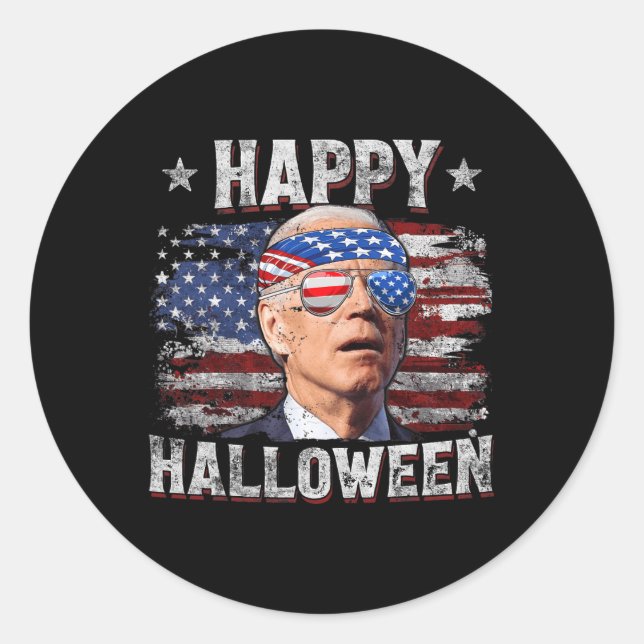Sticker Rond Drôle Joe Biden 4 juillet heureux Halloween Amériq (Devant)