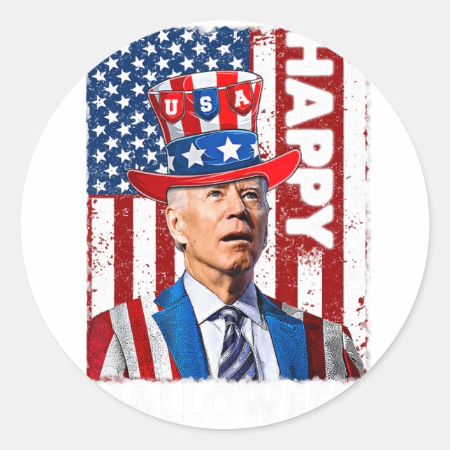 Sticker Rond Drôle Joe Biden 4 juillet heureux Halloween Amériq (Devant)