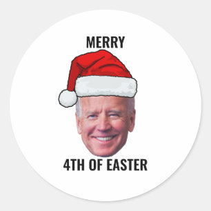 Sticker Rond Drôle Joe Biden Joyeux 4 de Noël de Pâques