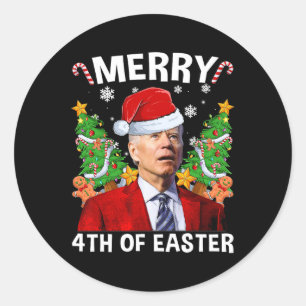 Sticker Rond Drôle Joe Biden Noël Santa Hat Joyeux 4e De E