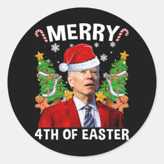 Sticker Rond Drôle Joe Biden Noël Santa Hat Joyeux 4e De E