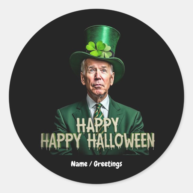 Sticker Rond Drôle Joe Biden St Patrick's Day Confus (Devant)
