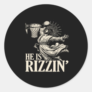 Sticker Rond Drôle Jouer Bysketbyll Pâques Il Est Rizzin