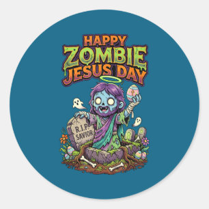Sticker Rond Drôle journée zombie Jésus heureux de Pâques homme