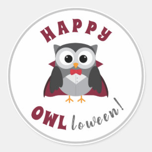 Sticker Rond Drôle Joyeux Halloween Owl Vampire Trick ou Treat